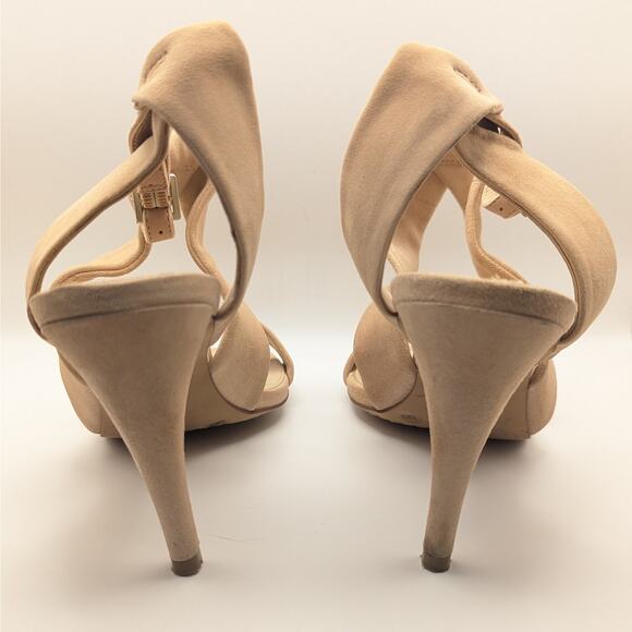 Vince Camuto Kalinte Biscuit Beige Suede Open Toe Ankle Strap Heels Size 8.5 - Picture 5 of 9
